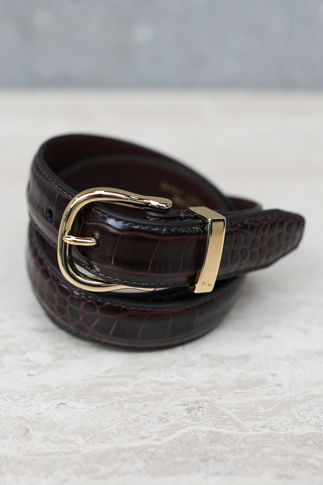 Louise belt in Dark Brown Embossed