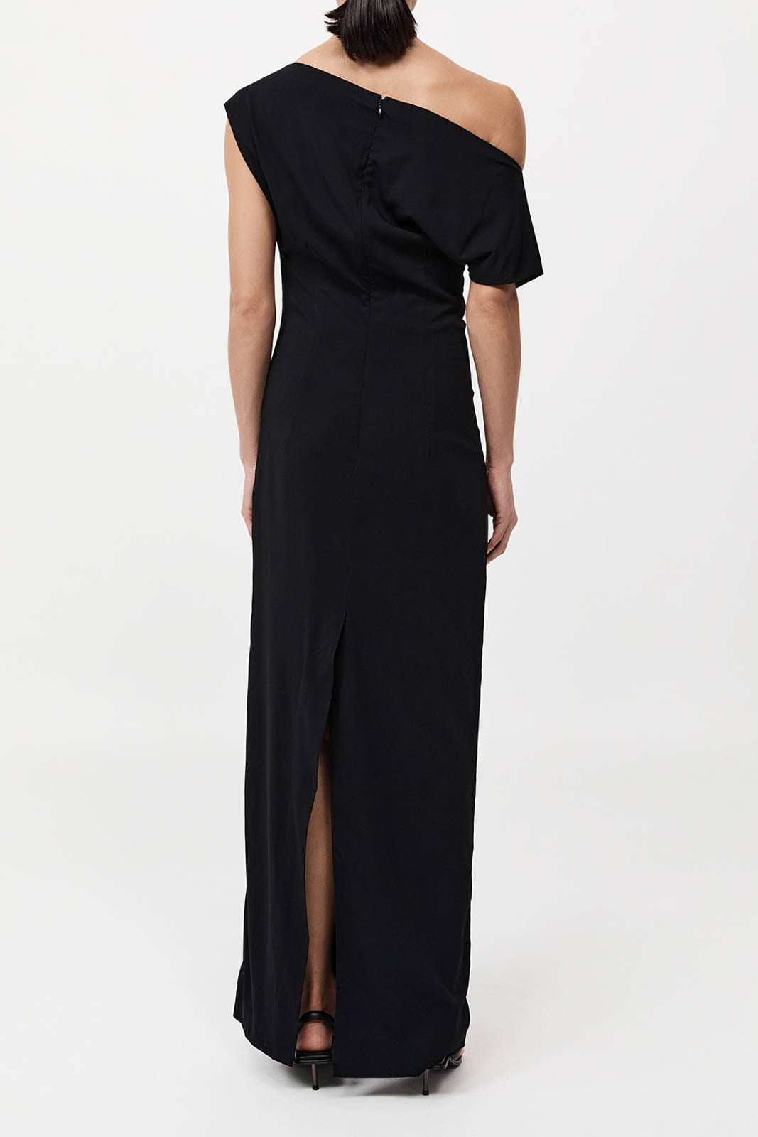 Asymmetric off-shoulder dress in black