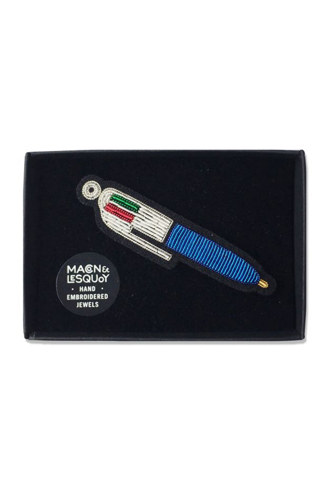 Brooch ballpoint pen with 4 colors in blue