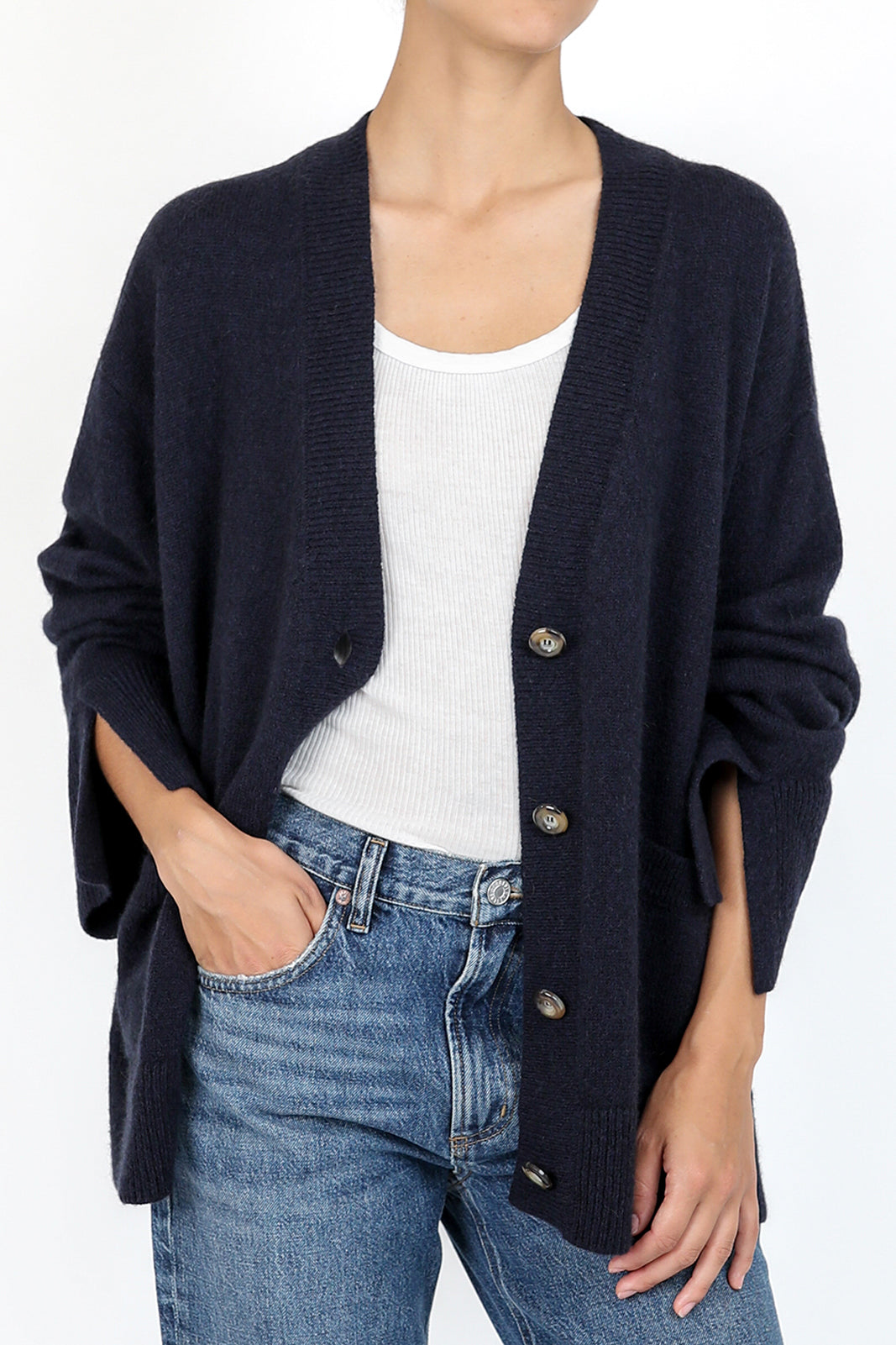 Cardigan Over Spacchi en bleu marine