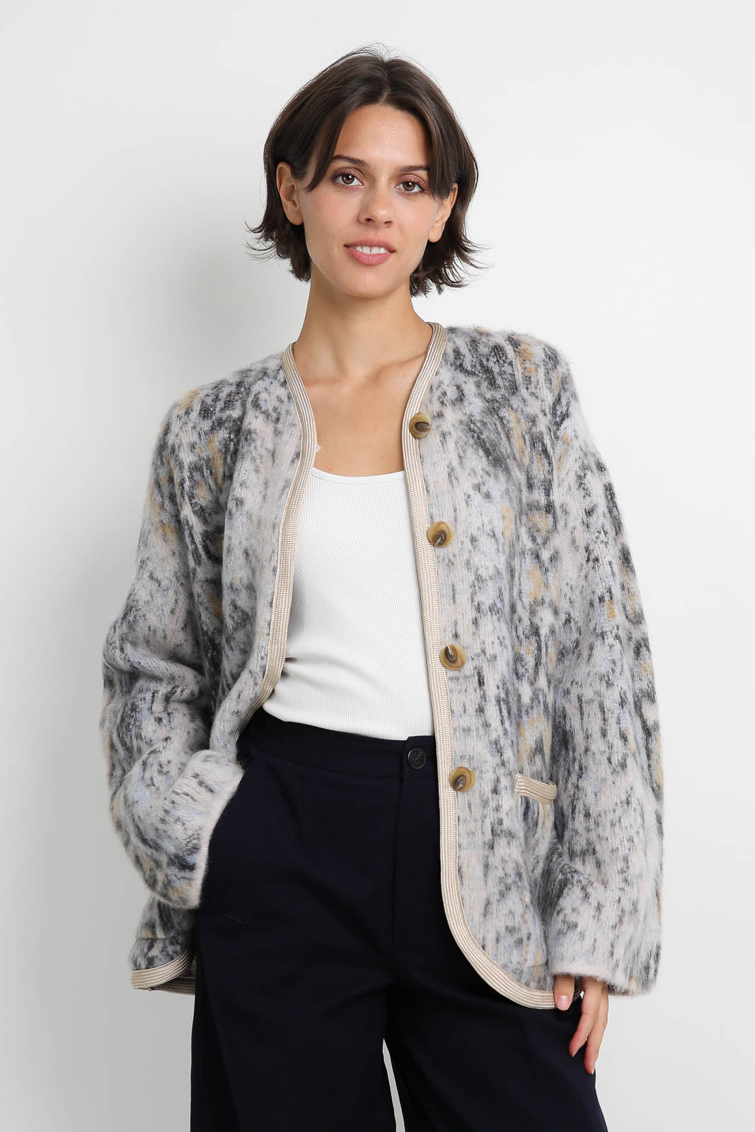 Forte-Forte Cardigan Plumes de Python in Notte