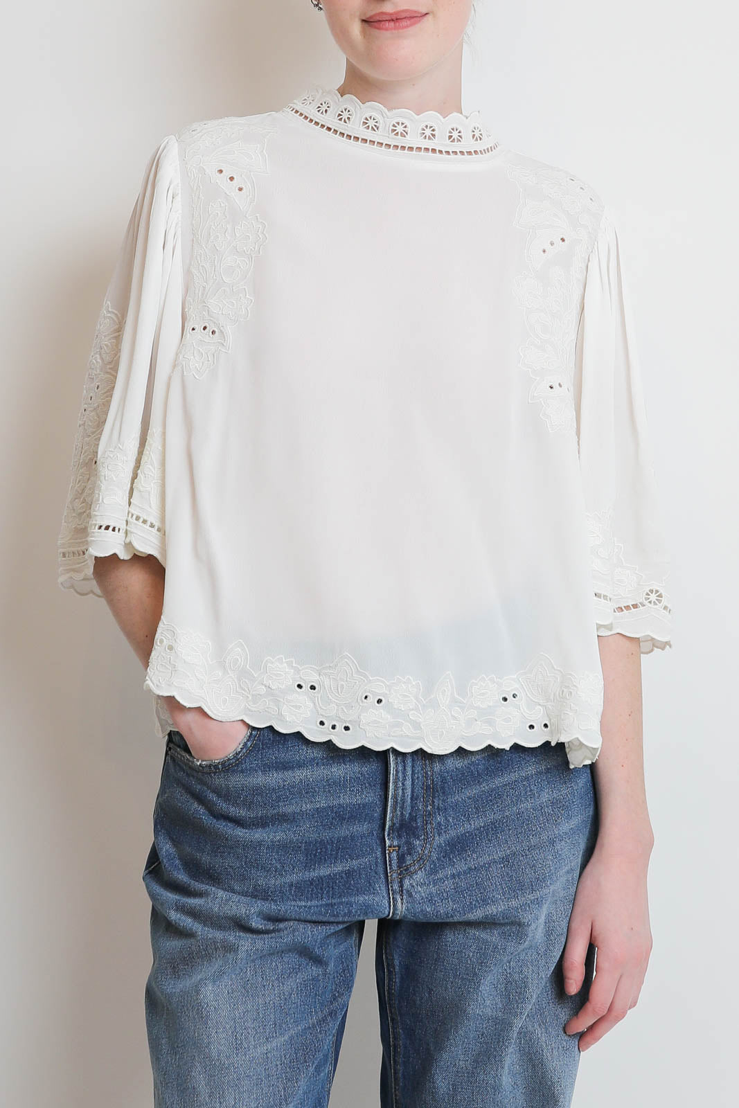 Farm Rio, chemisier Palm Tree Embroidery en blanc cassé