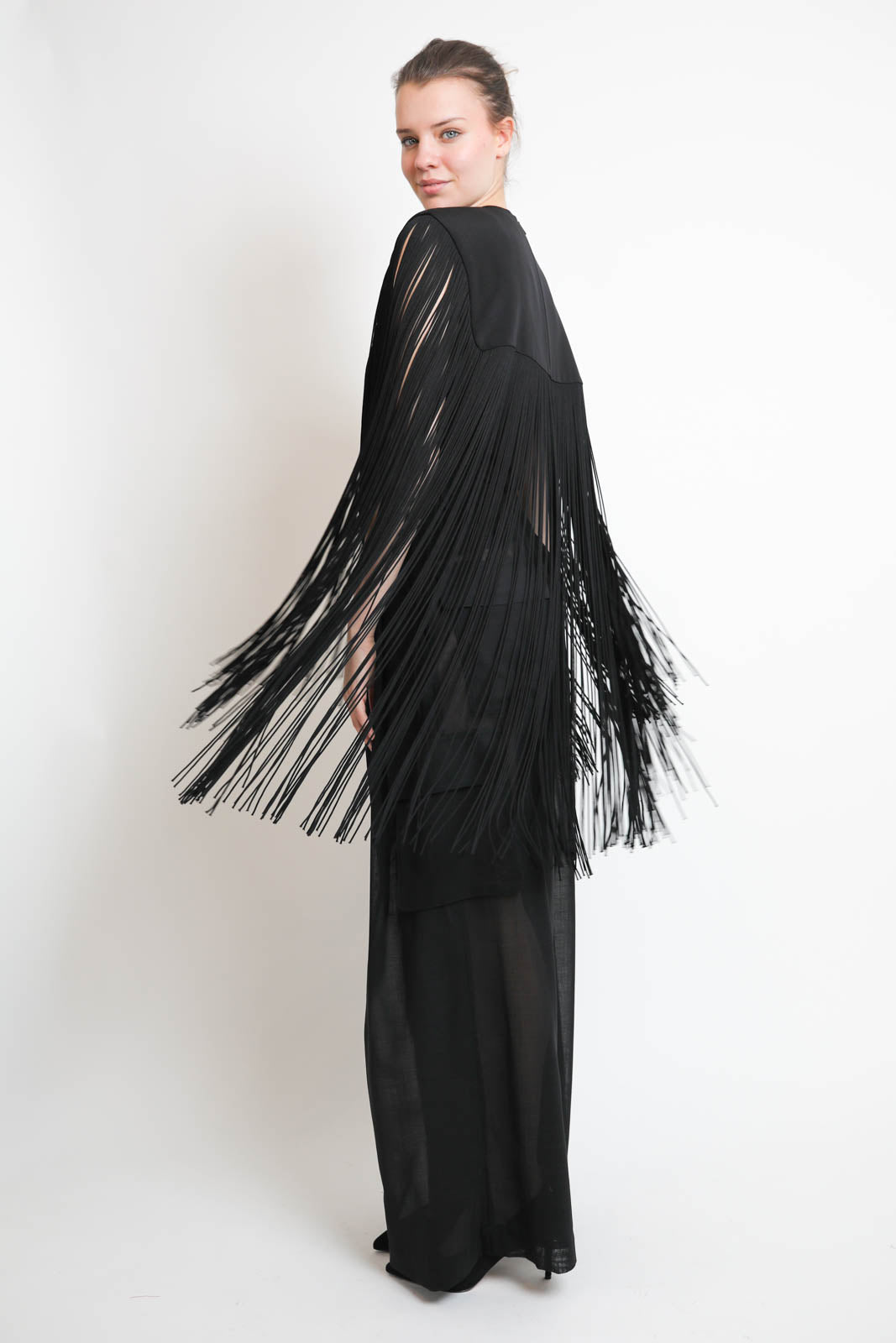 Tibi, Poncho 4 Ply Silk Fringe in Black