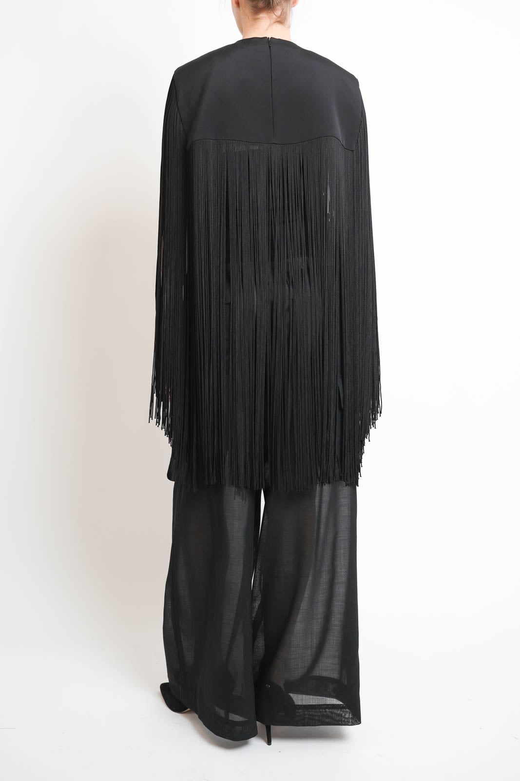 Tibi, Poncho 4 Ply Silk Fringe in Black