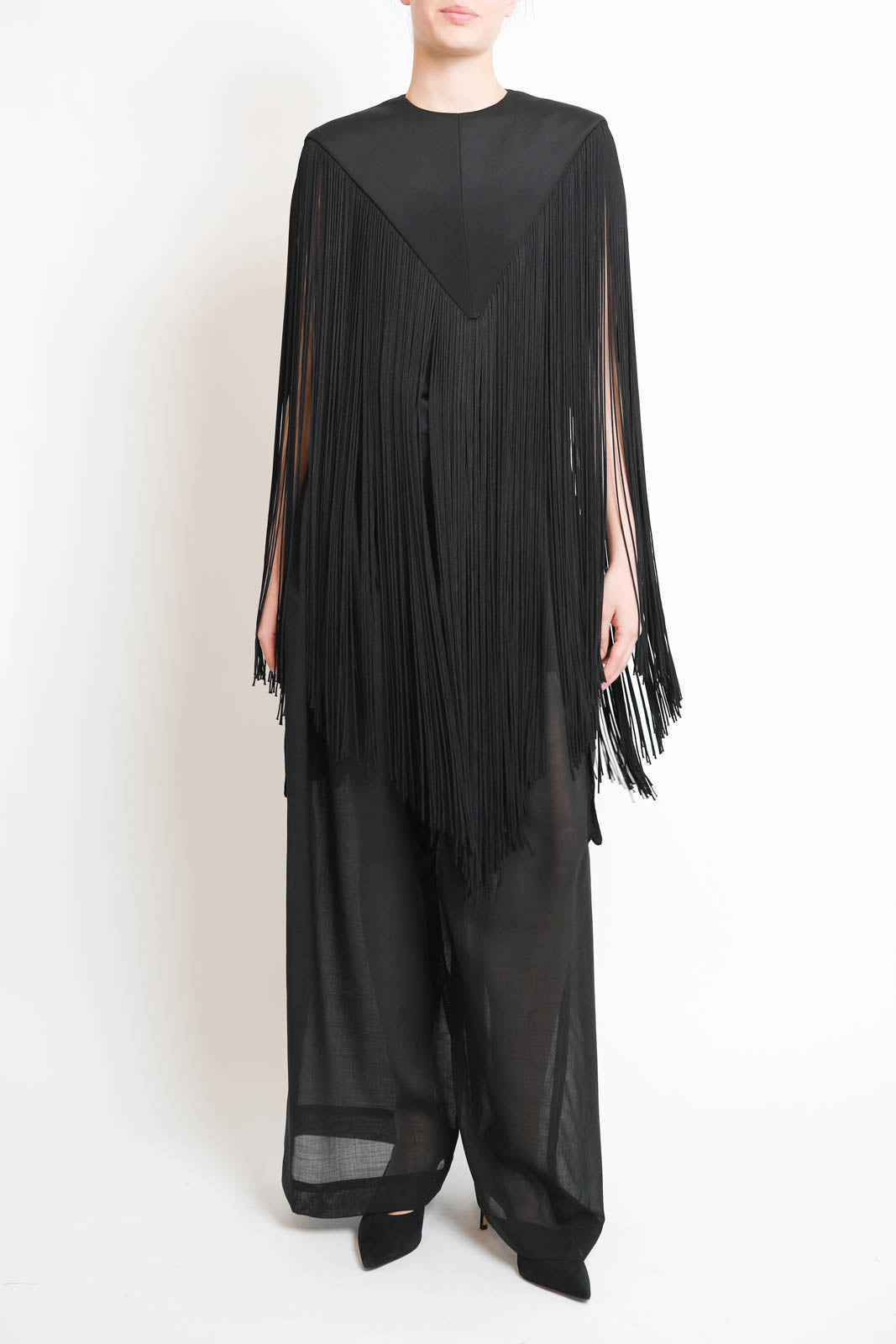 Tibi, Poncho 4 Ply Silk Fringe in Black