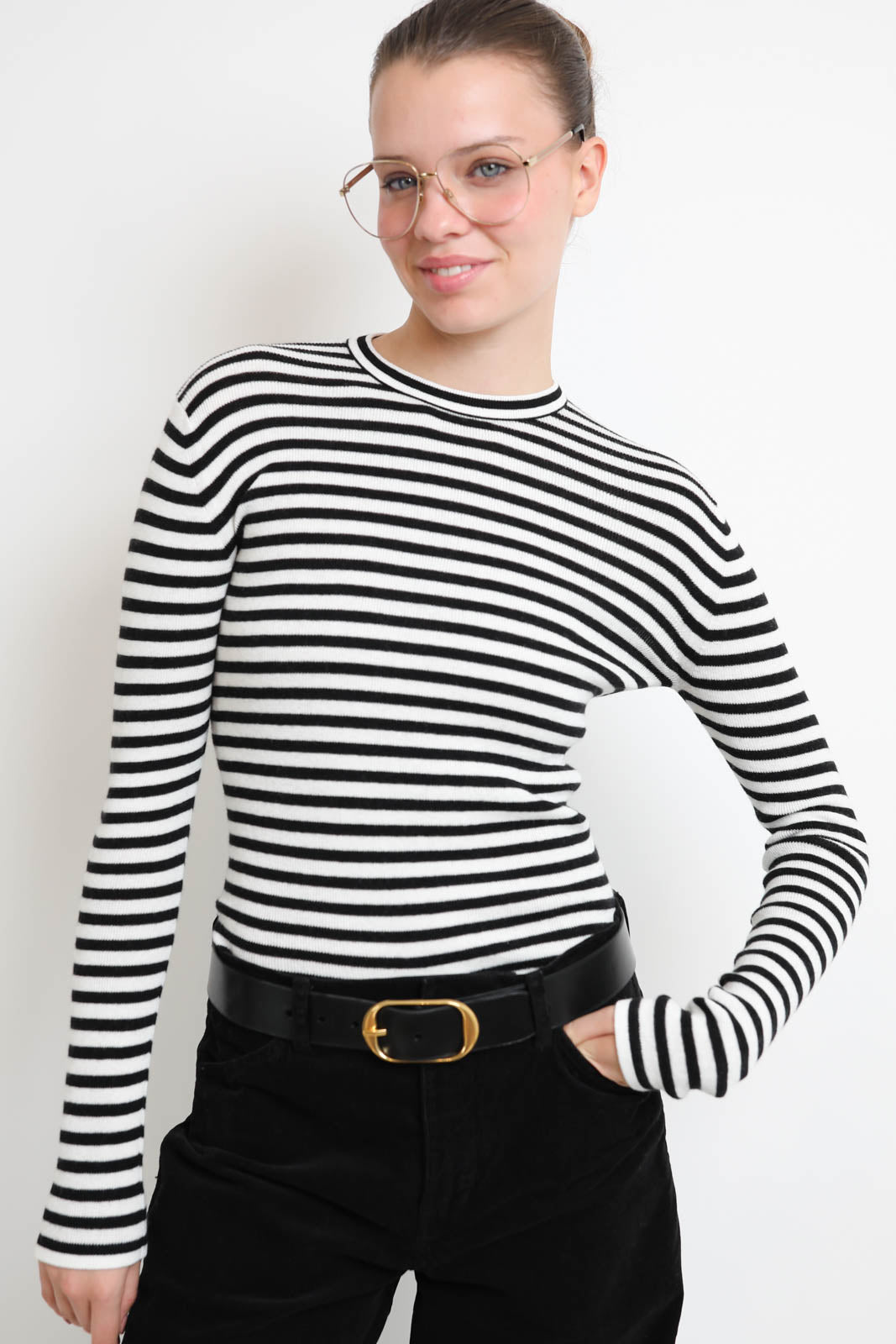 Lisa Yang, T-shirt à manches longues Vivian Stripes in Salt