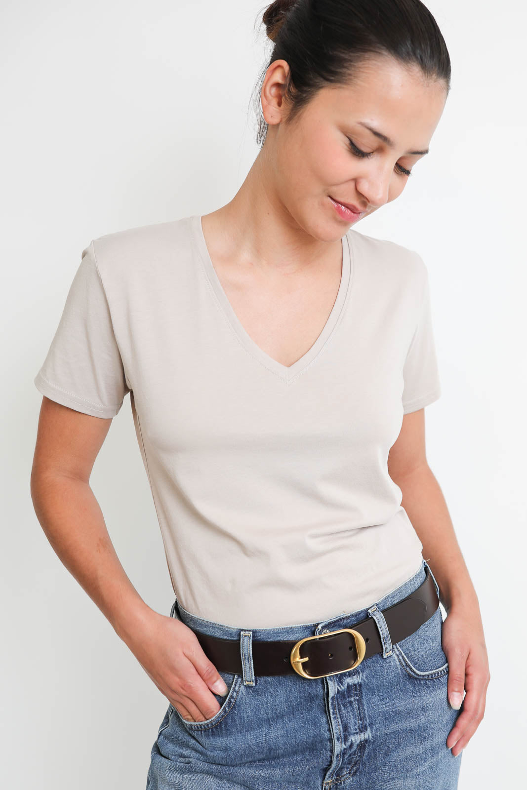 Vestibule, T-shirt col V en dune