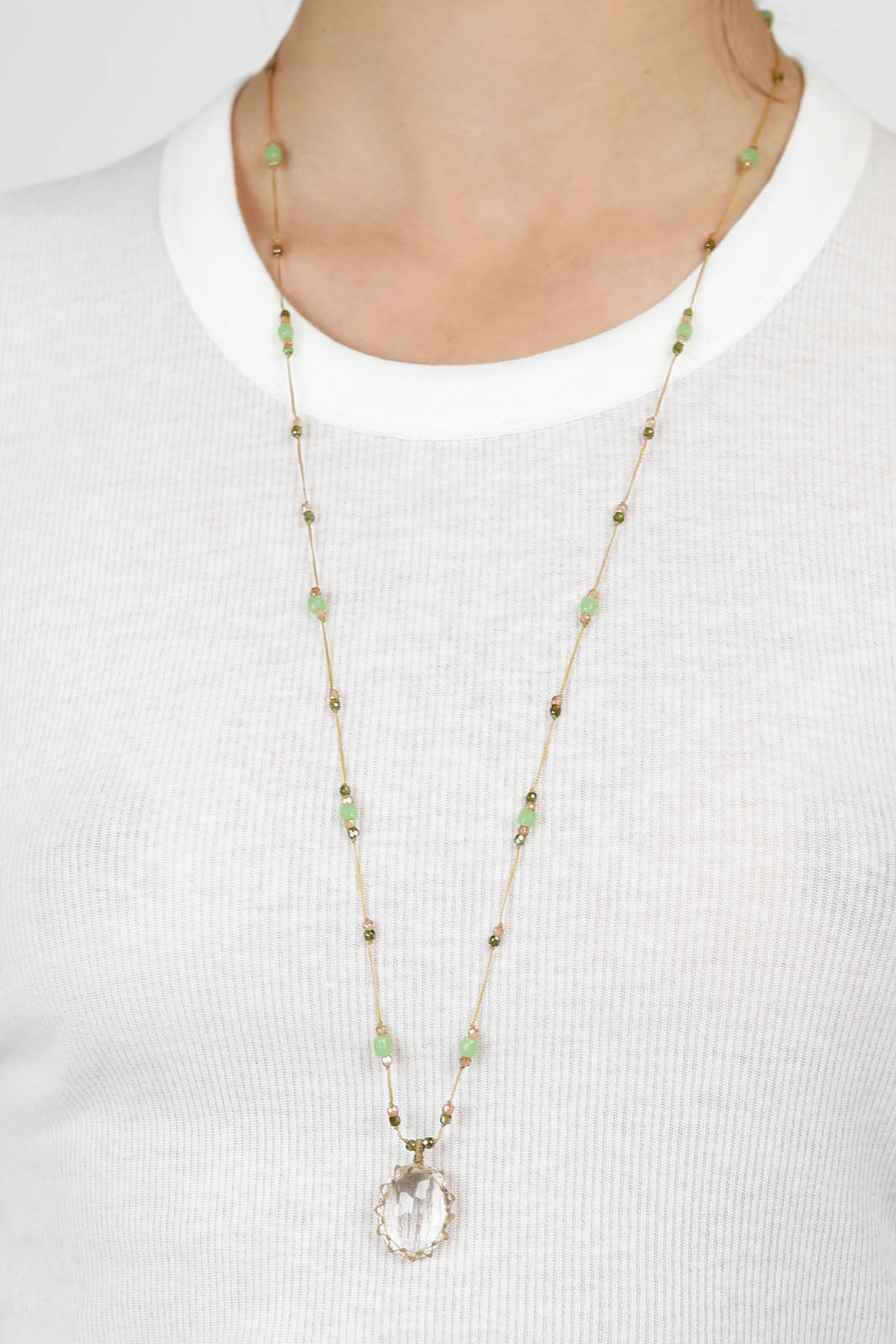 Collier Tibet long en Crystal Quartz