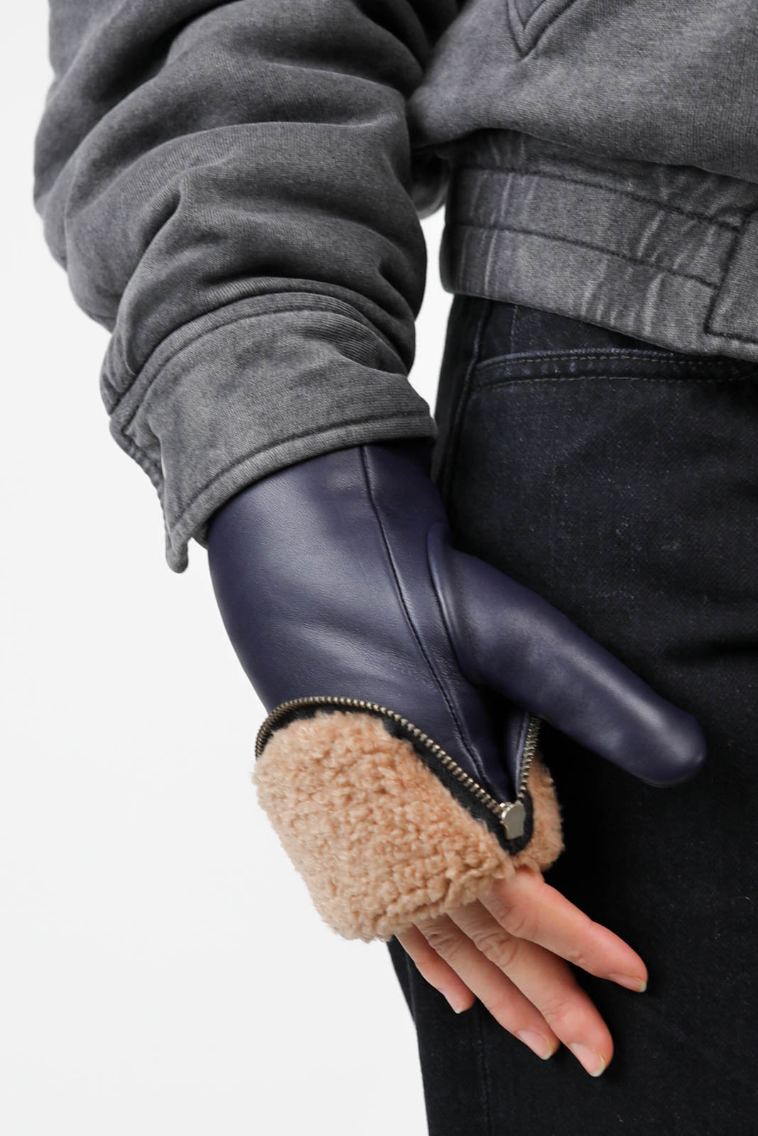 Gants en indigo/camel