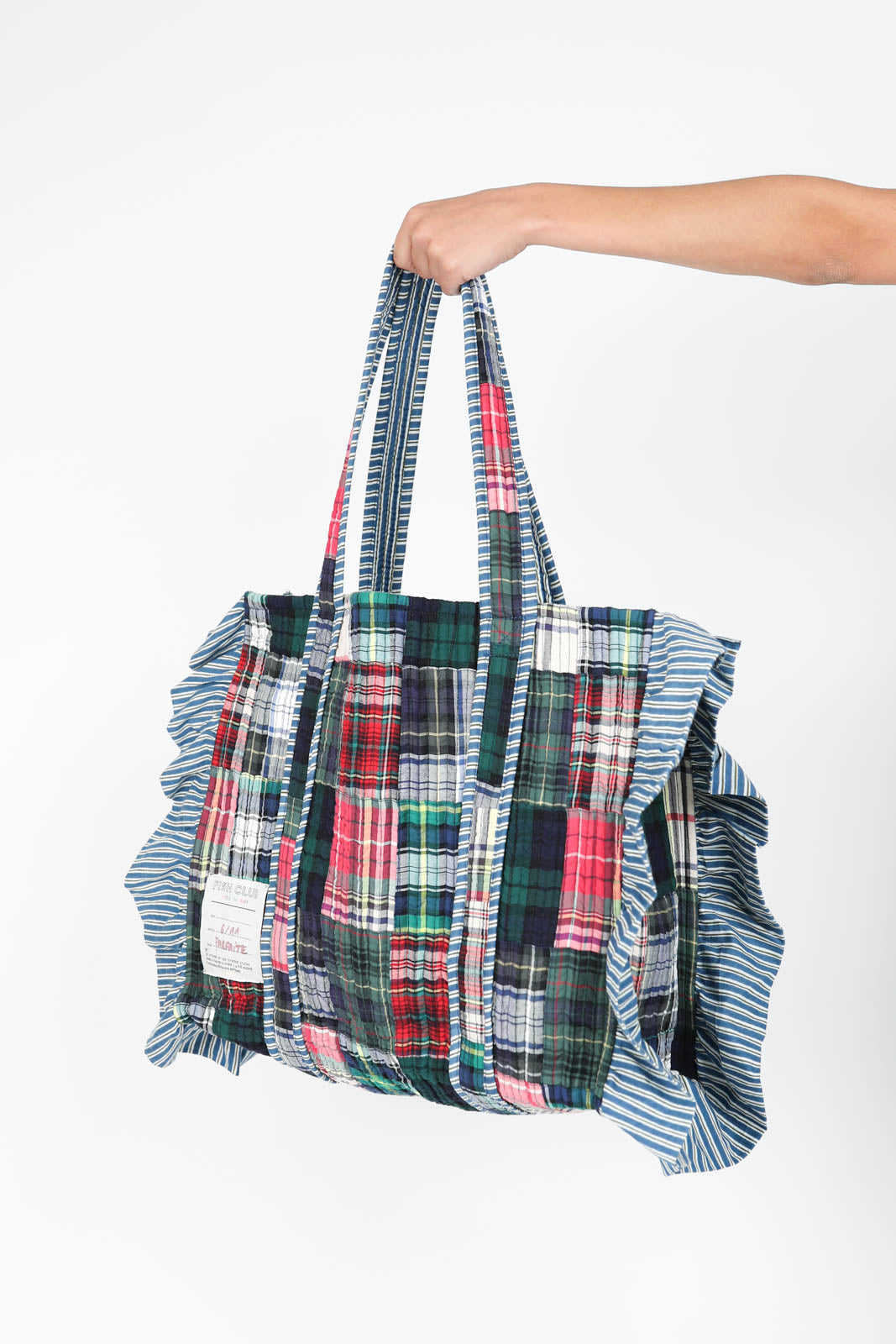 Sac Grand Cabas Patchwork en bleu/rayures vertes