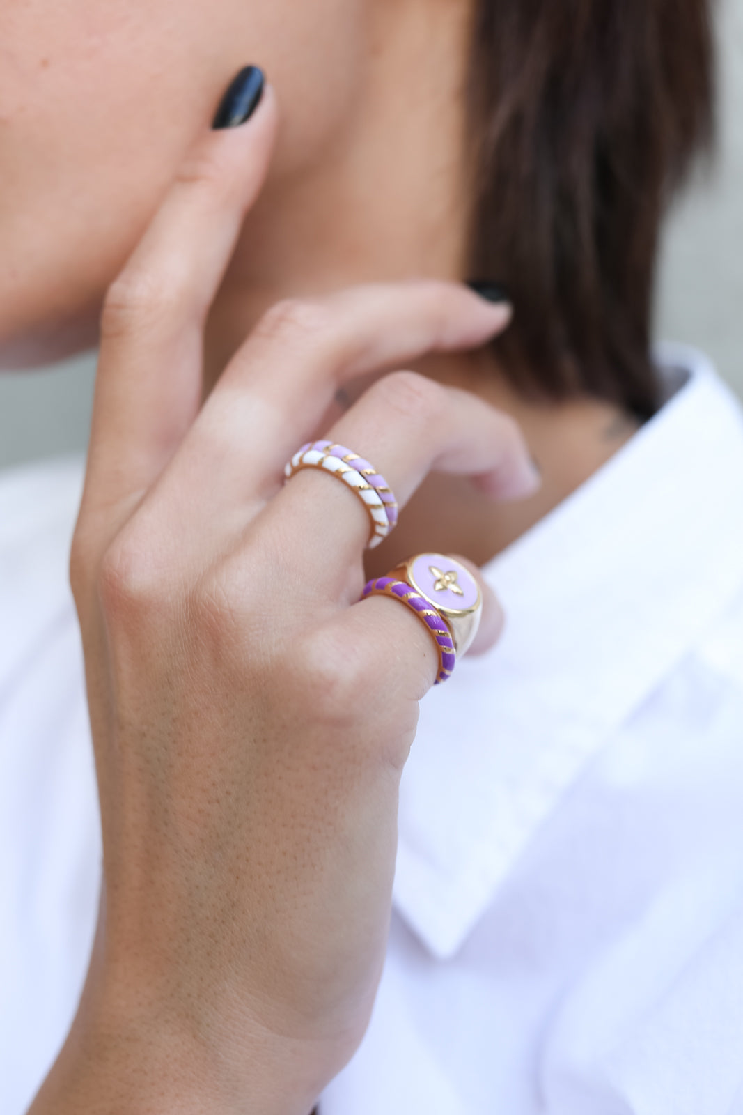 Bague Chevalière Croisette en violet