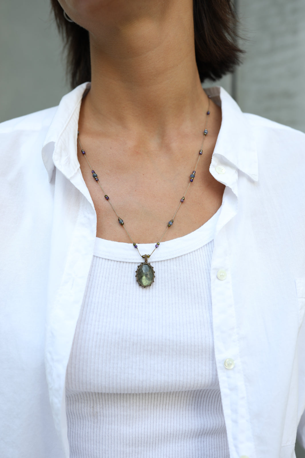 Collier Tibet in Labradorite Green