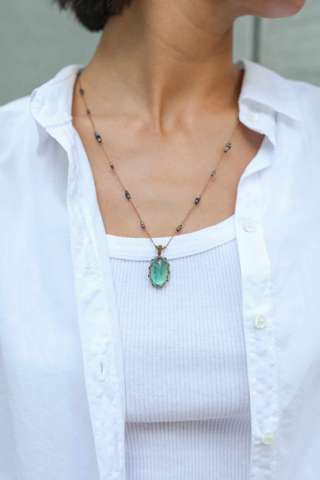 Collier Tibet in Fluorite Green